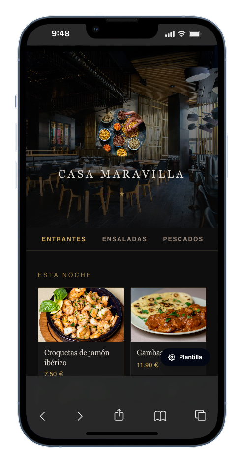 Carta digital con QR accesible desde teléfono móvil